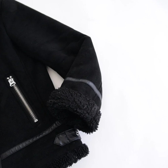 Zara Black Faux Shearling Bomber  Moto Jacket Small - Picture 6 of 16